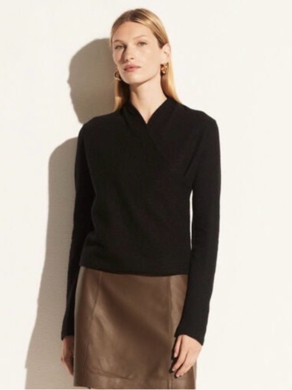 Vince Boiled 100% Cashmere Draped V-Neck in Black